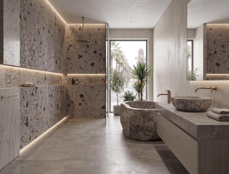 Alaçatı Taşı ile Doğal Banyo Tasarımı